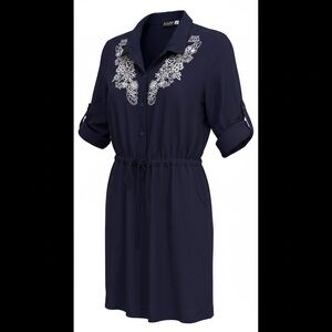 ALLOY Dark Blue Floral Embroidered Shirt Dress XL